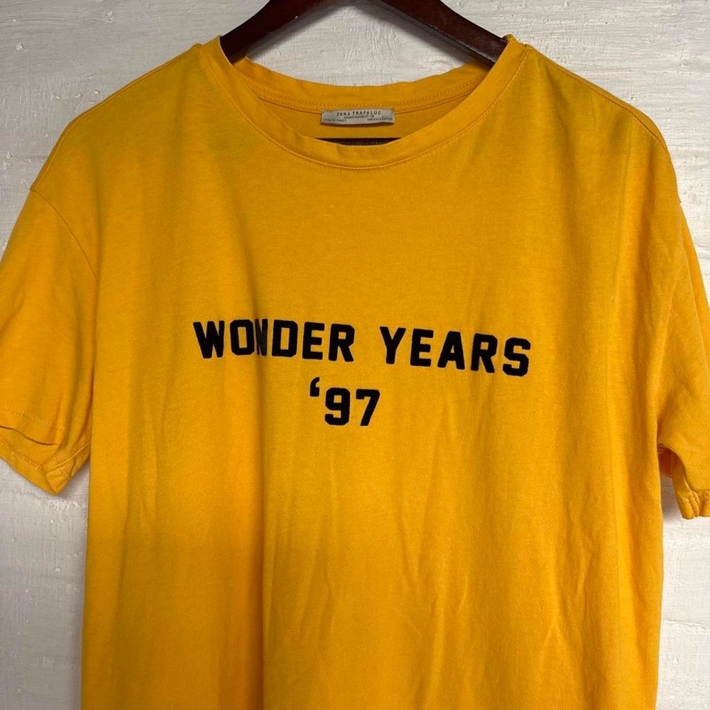 Yellow Wonder Years tee dress with black text reading 'WONDER YEARS '97'